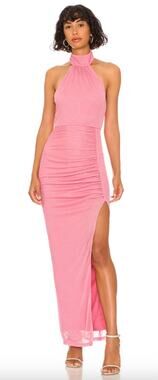 superdown | Bea Halter Maxi Dress in Pink Glitter Knit Ruched Halter S